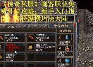 《传奇私服》刺客职业免费外挂攻略：新手入门指南，轻松纵横玛法大陆