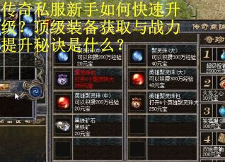 传奇私服新手如何快速升级？顶级装备获取与战力提升秘诀是什么？